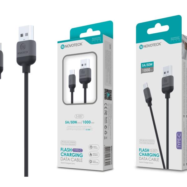 Cabo Type-C Negro 5A 50W 1M S-057 Silicone TPE