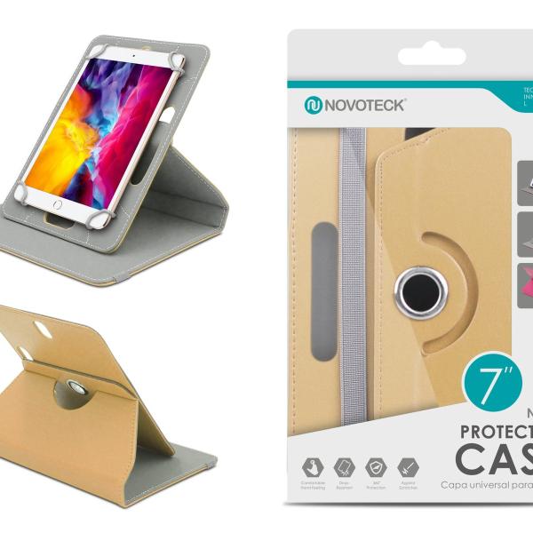 Capa Protetora Universal Dourado para Tablet de 7'' - N-001 - Confortável, Resistente a Quedas e com Suporte Ajustável