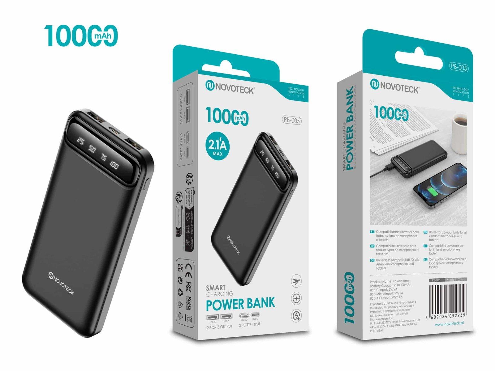 Power Bank 10000mAh PB-005 com Carga Inteligente e Display Digital