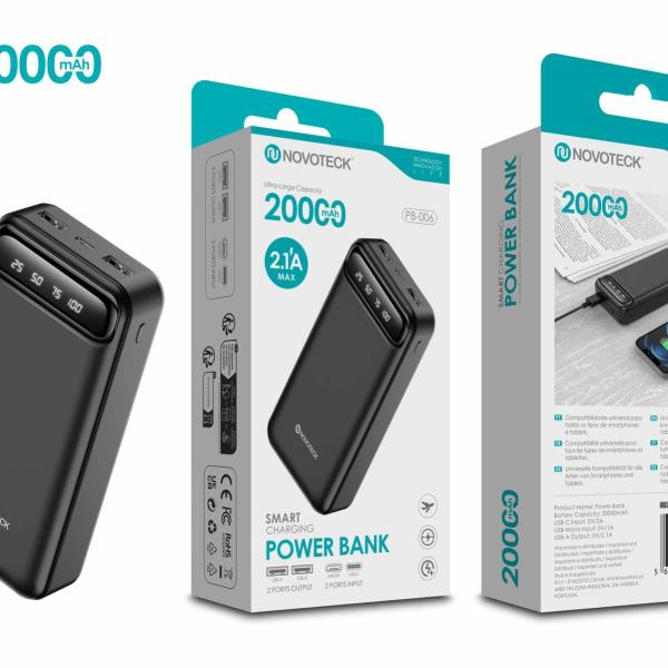 Power Bank 20000mAh PB-006 com Carga Inteligente e Display Digital