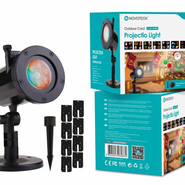 Projetor de Luz Externo Novoteck PL-007 com 8 Cartões de Projeção Festivos