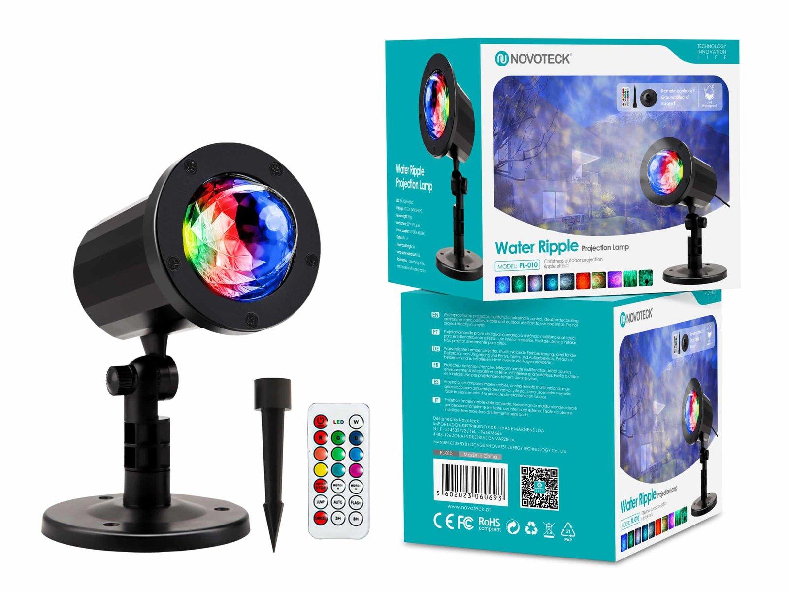 Lâmpada de Projeção Efeito Ondas de Água Novoteck PL-010 com Controle Remoto