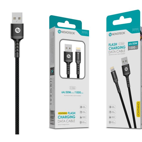 Cabo Lightning 6A 50W 1M Negro Durabilidade Nylon Trançado S-066