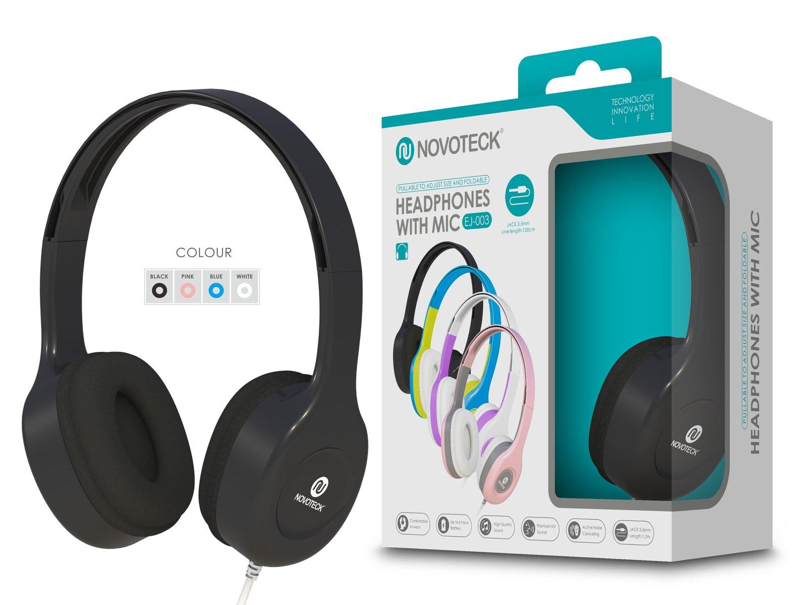 Auscultador com Micro - 120cm - Jack 3.50mm Negro EJ-003