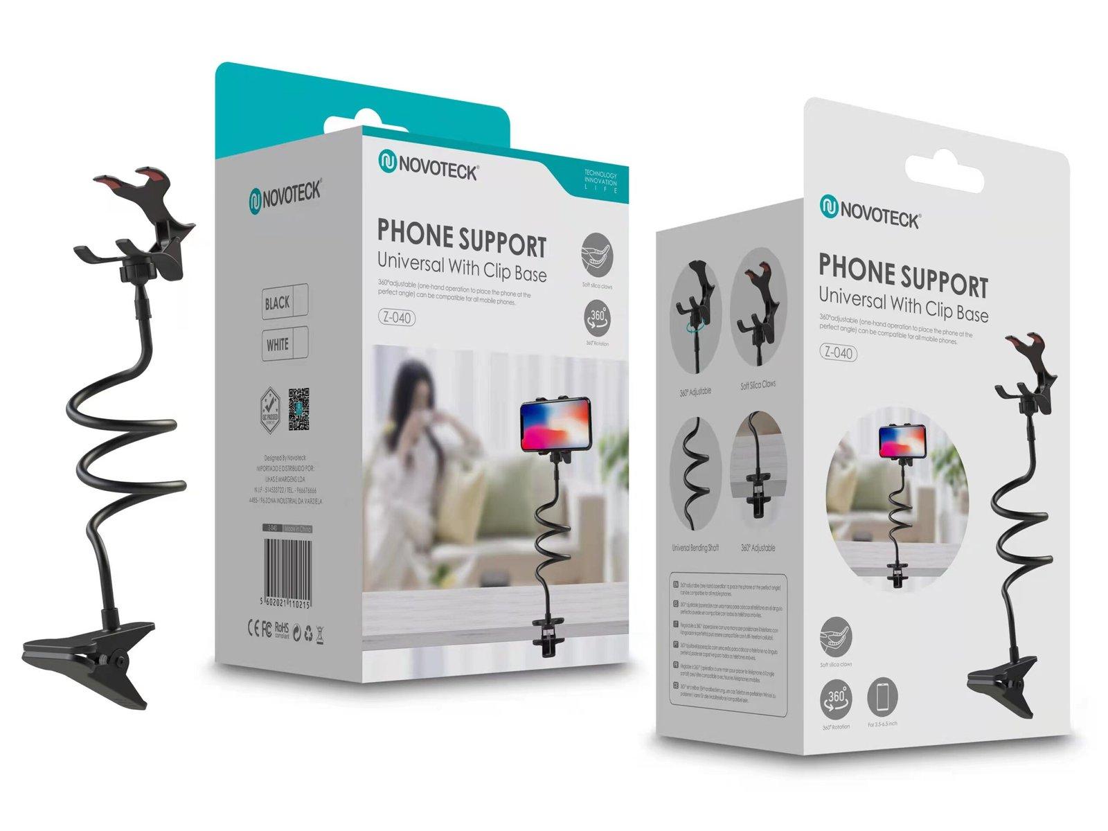 Suporte Universal para Telemóvel Z-040 - Com Braço Flexível e Base de Clip, Rotação 360°, Compatível com Diversos Dispositivos