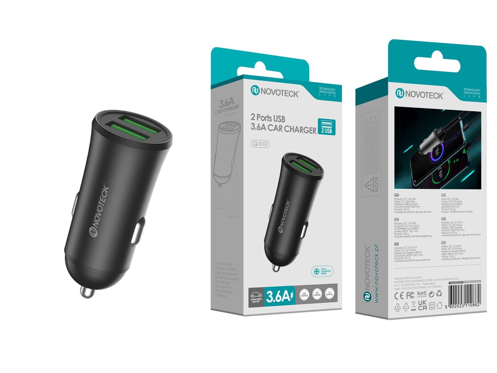 Carregador de Carro Duplo USB NOVOTECK Q-010 - 3.6A