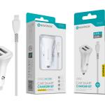 Kit Carregador Automóvel Inteligente 2.4A 2 USB Branco com Cabo Lightning Q-002L