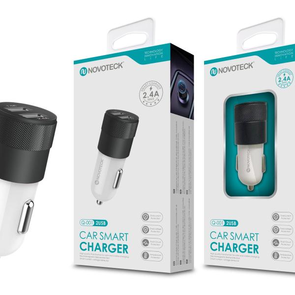 Carregador Automóvel Isqueiro Negro com Duas Portas USB 2.4A Q-001