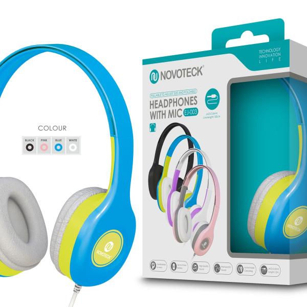 Auscultador com Micro - 120cm - Jack 3.50mm Azul EJ-003