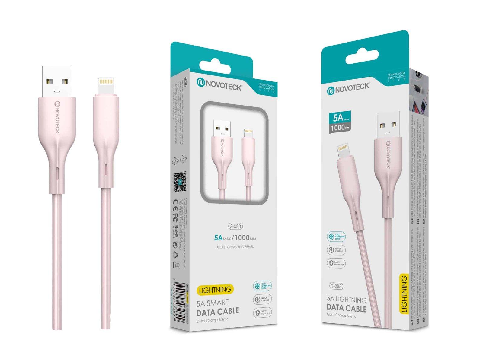 Cabo de Dados Fast Charge 5A PVC Macaron Design - Rosa , Lightning USB , 1.0M