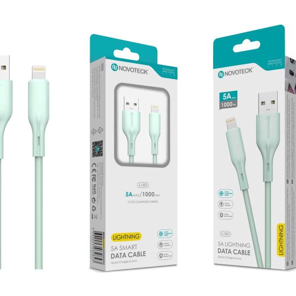 Cabo de Dados Fast Charge 5A PVC Macaron Design - Verde Água , Lightning USB , 1.0M