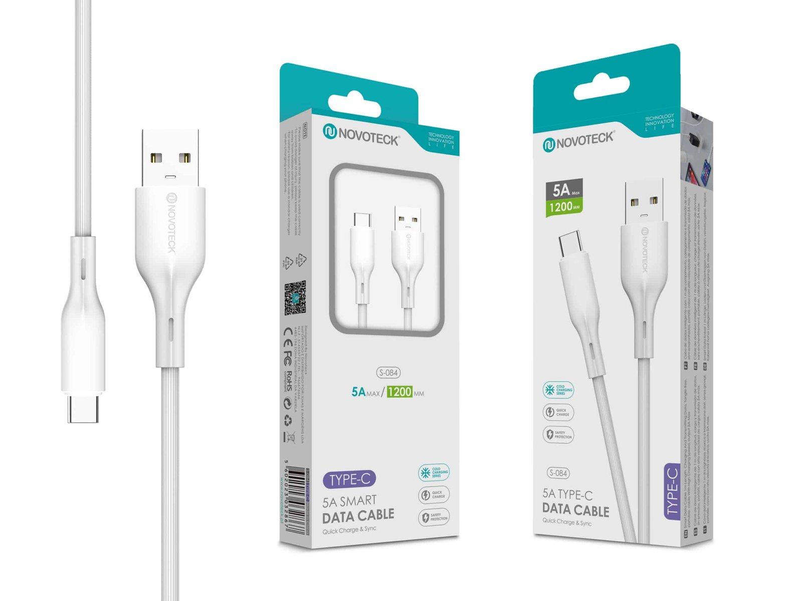 Cabo de Dados Type-C Branco 1.20M,5A, S-084