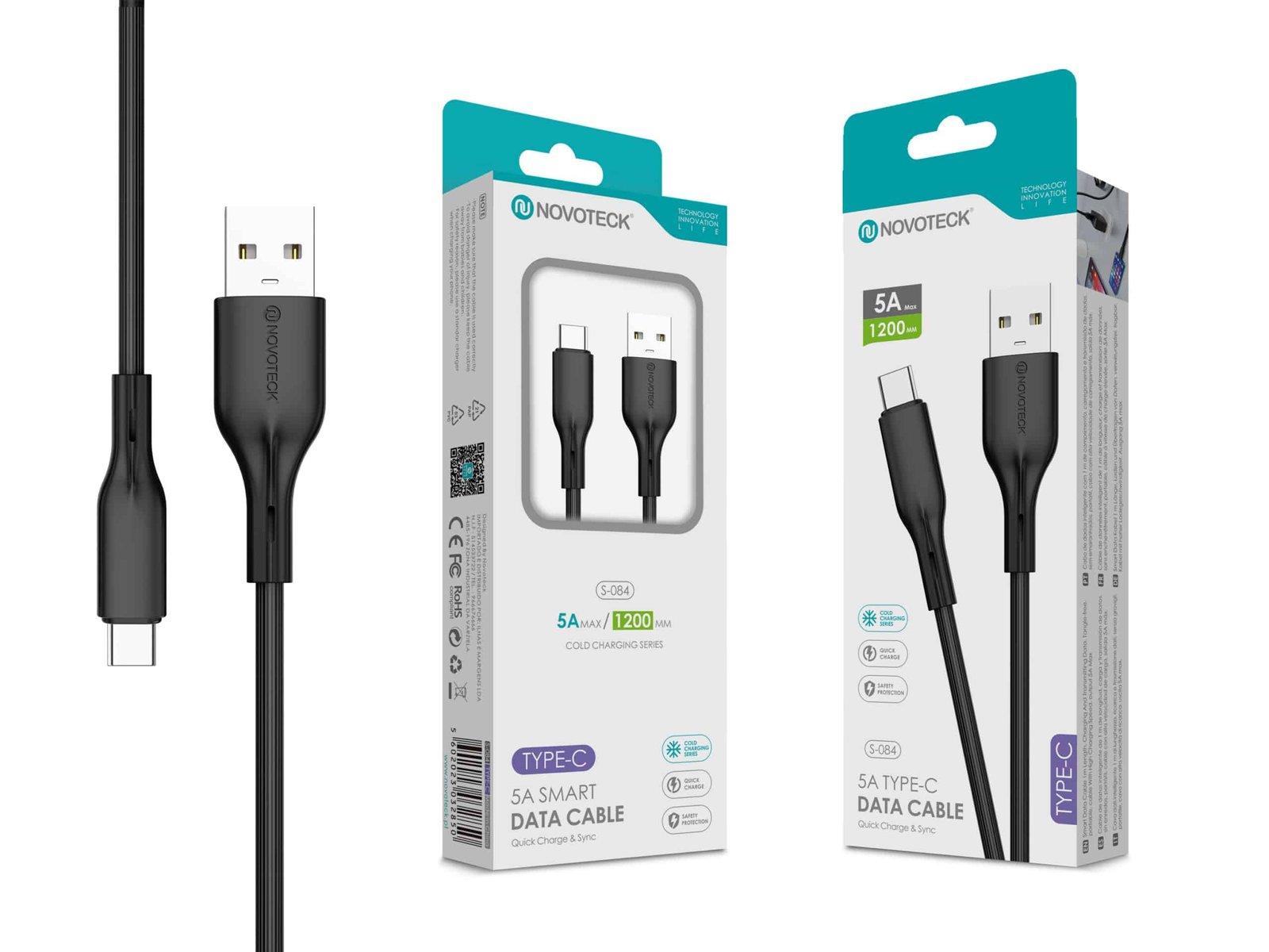 Cabo de Dados Fast Charge 5A PVC Macaron Design - Negro , Type-C USB , 1.2M