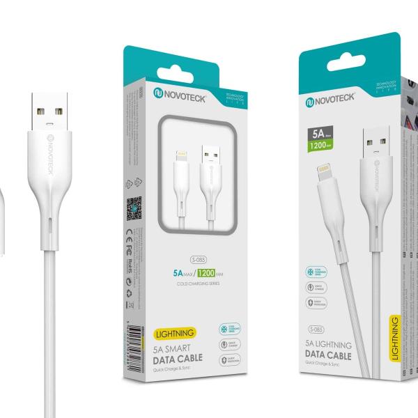 Cabo de Dados Fast Charge 5A PVC Macaron Design - Branco , Lightning USB , 1.2M