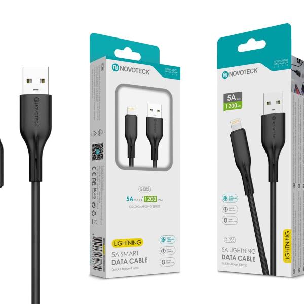 Cabo de Dados Fast Charge 5A PVC Macaron Design - Negro , Lightning USB , 1.2M