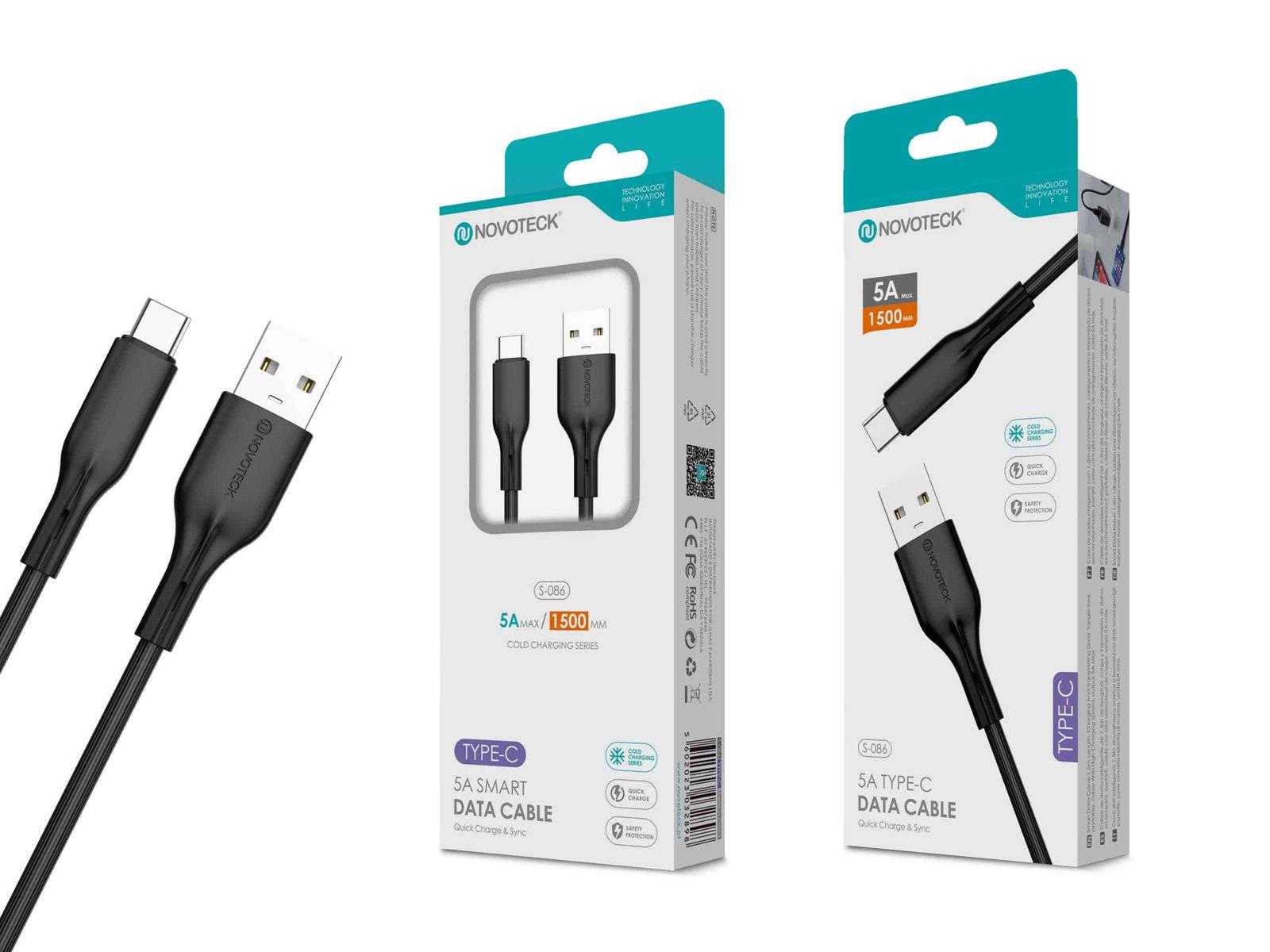 Cabo de Dados Fast Charge 5A PVC Macaron Design - Negro , Type-C USB , 1.5M