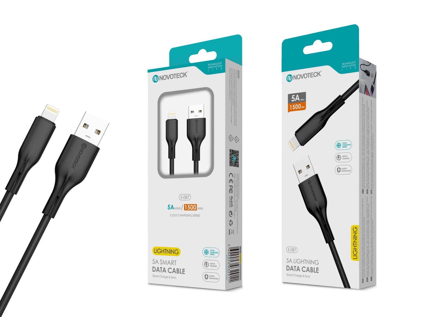 Cabo de Dados Fast Charge 5A PVC Macaron Design - Negro , Lightning USB , 1.5M