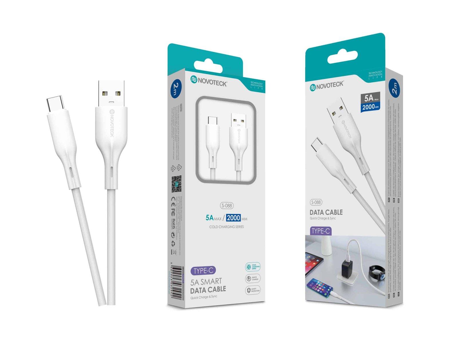 Cabo de Dados Fast Charge 5A PVC Macaron Design - Branco , Type-C USB , 2.0M