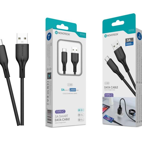 Cabo de Dados Type-C Negro 2M,5A, S-088