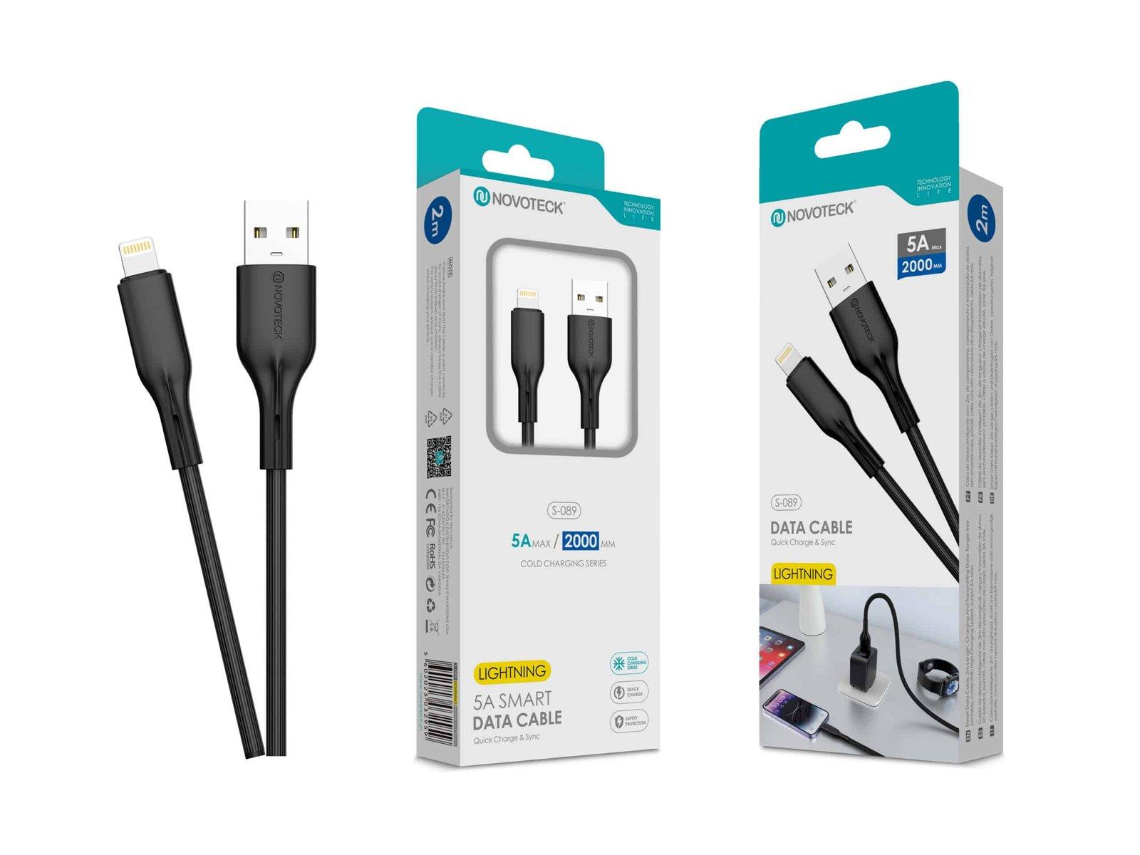 Cabo de Dados Lightning Negro 2M,5A, S-089