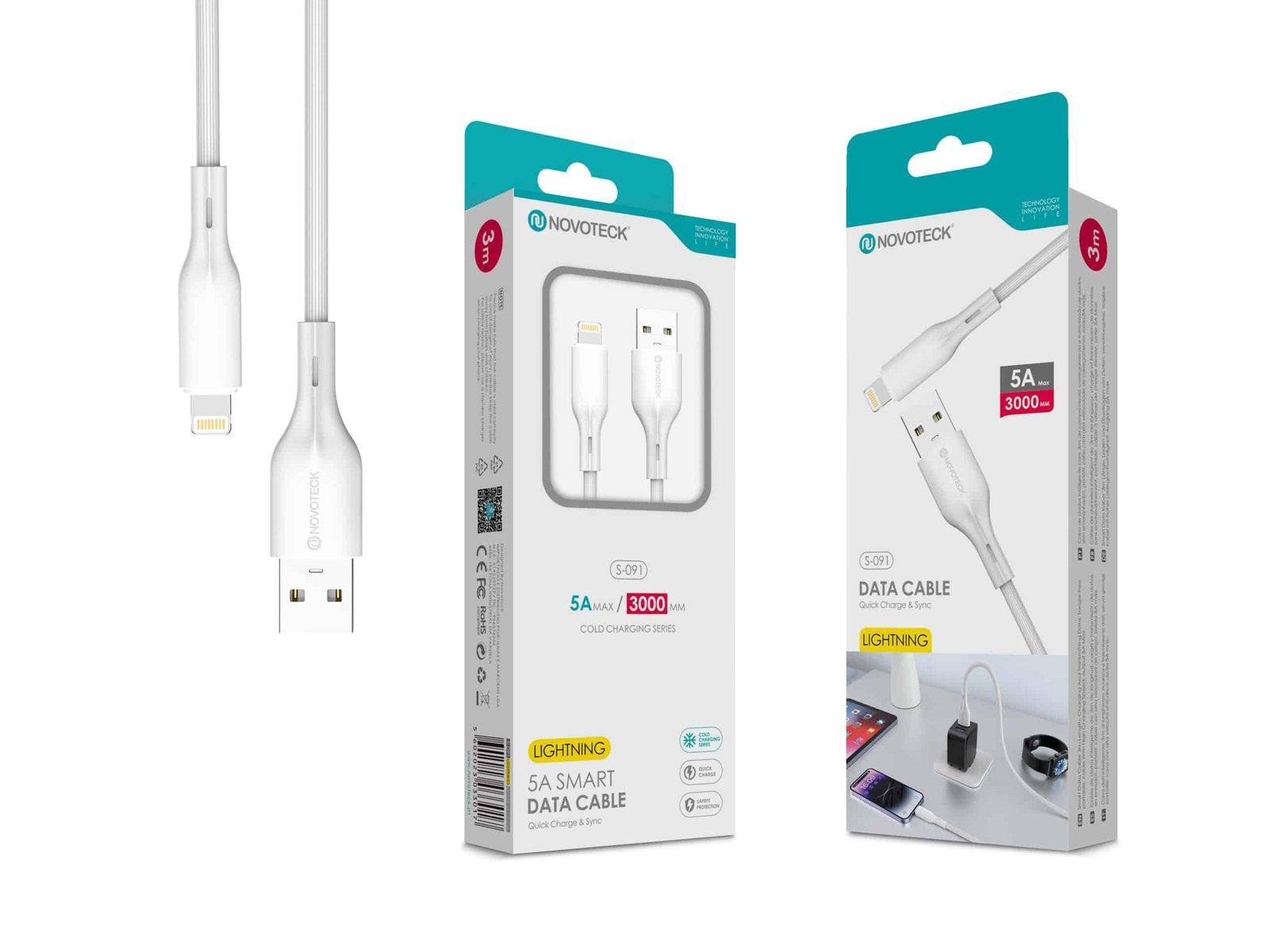 Cabo de Dados Fast Charge 5A PVC Macaron Design - Branco , Lightning USB , 3.0M