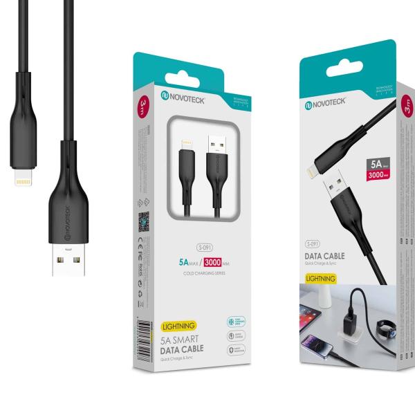 Cabo de Dados Fast Charge 5A PVC Macaron Design - Negro , Lightning USB , 3.0M