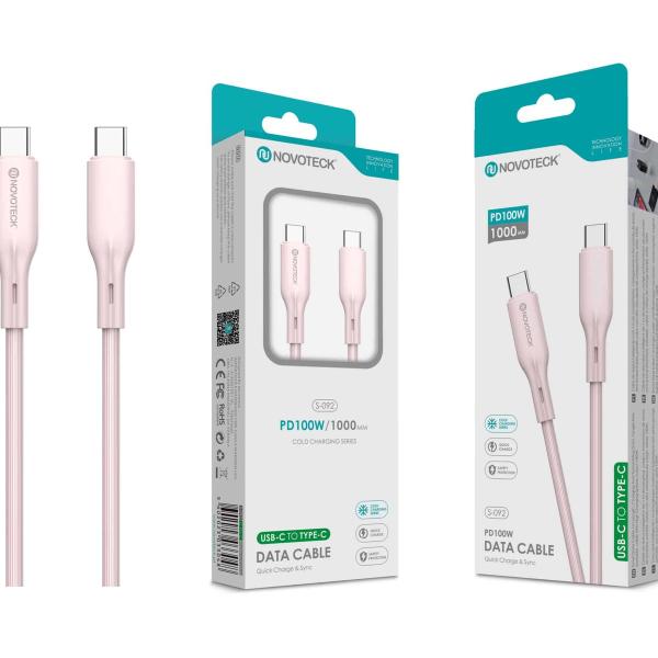 Cabo de Dados Fast Charge 5A PVC Macaron Design - Rosa , USB-C to Type-C , 1.0M