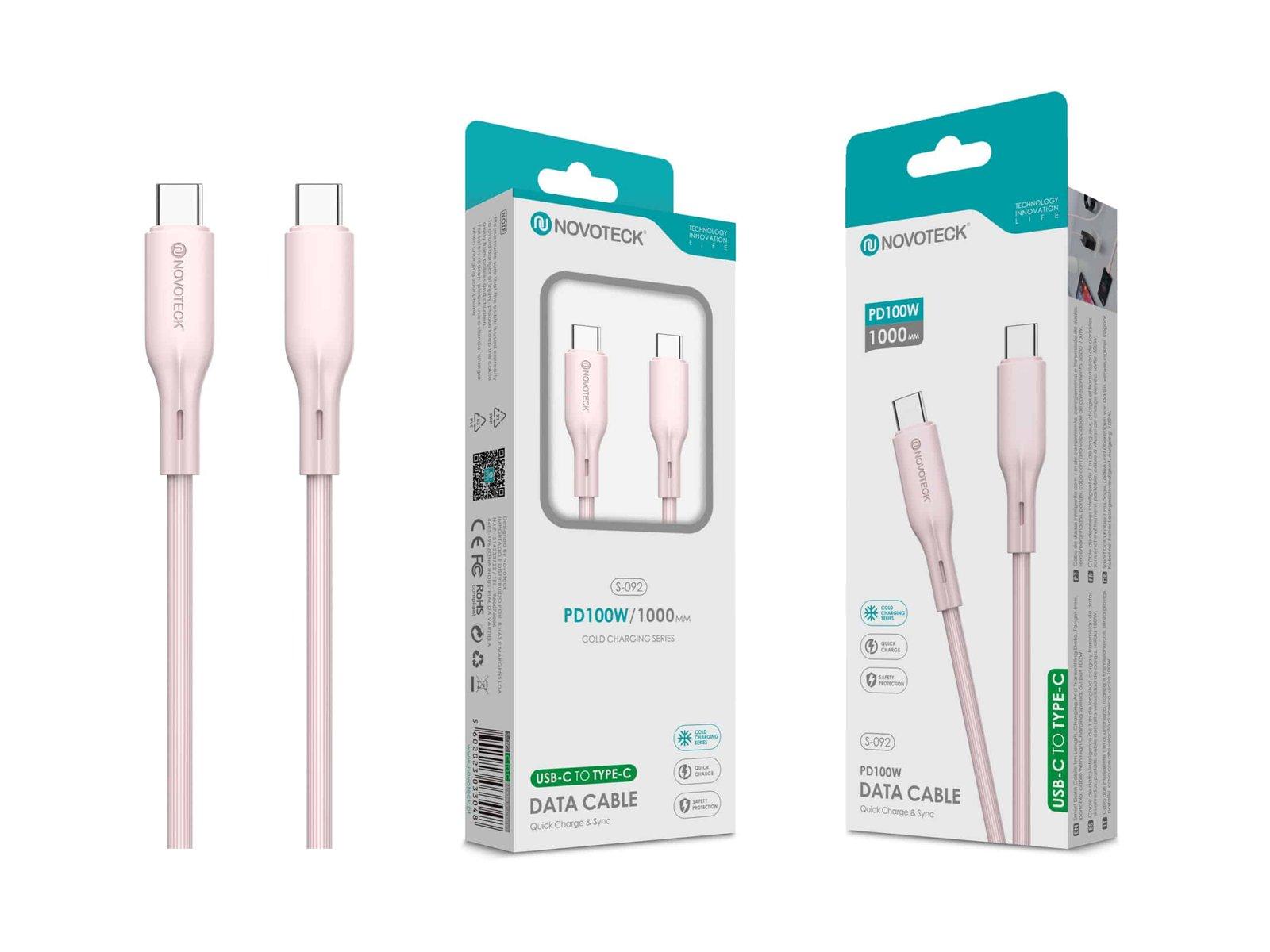 Cabo de Dados Fast Charge 5A PVC Macaron Design - Rosa , USB-C to Type-C , 1.0M