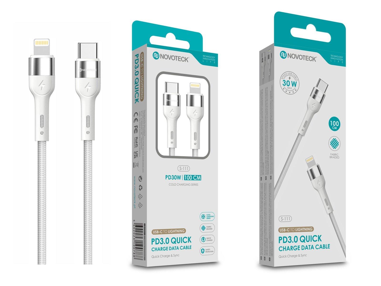 Cabo de Dados Trançado Nylon 3.1A Carregamento Rápido - Branco , USB-C to Lightinig , 1.0M
