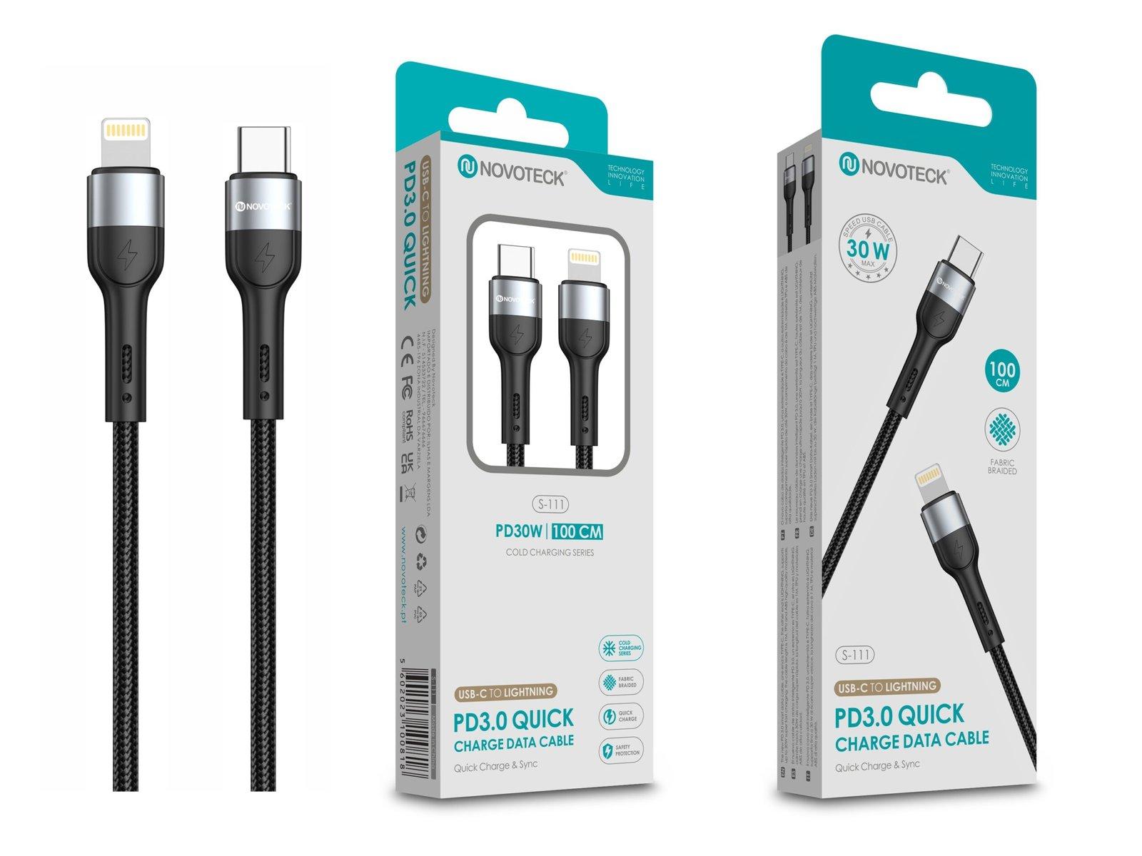 Cabo de Dados Trançado Nylon 3.1A Carregamento Rápido - Negro , USB-C to Lightinig , 1.0M