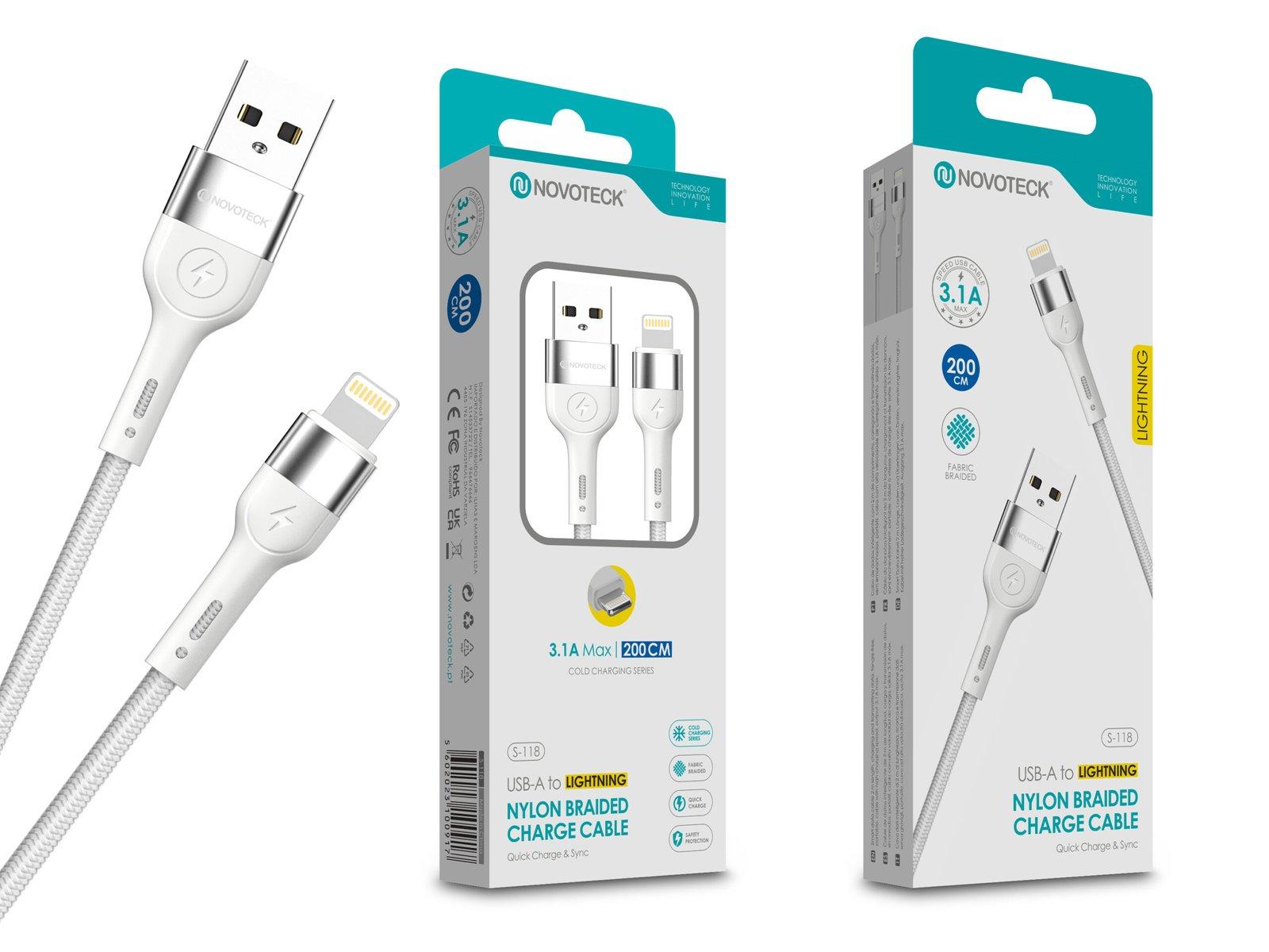 Cabo de Dados Trançado Nylon 3.1A Carregamento Rápido - Branco , Lightning USB , 2.0M