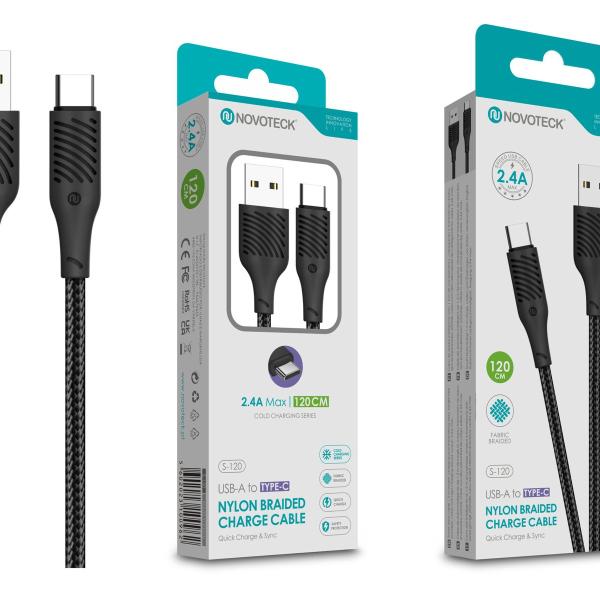 Cabo Type-C NOVOTECK S-120 - Nylon Trançado,2.4A,120cm