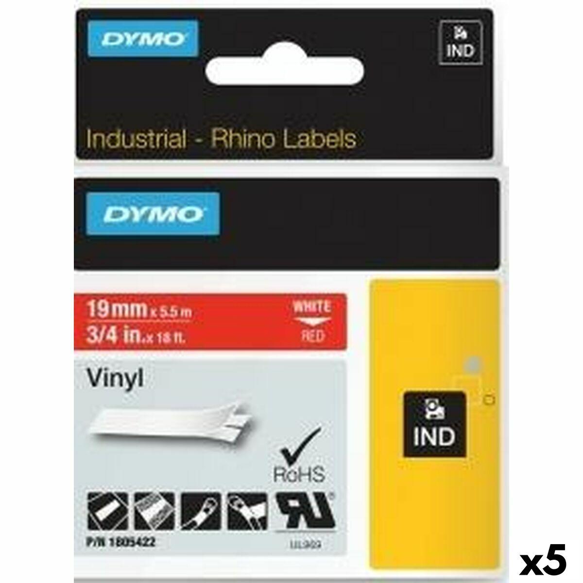 Cinta laminada para máquinas rotuladoras Rhino Dymo ID1-19 19 x 5,5 mm Vermelho Branco Etiqueta Autoadesivas (5 Unidades)