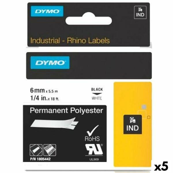 Cinta laminada para máquinas rotuladoras Rhino Dymo ID1-6 Branco Preto 6 x 5,5 mm (5 Unidades)