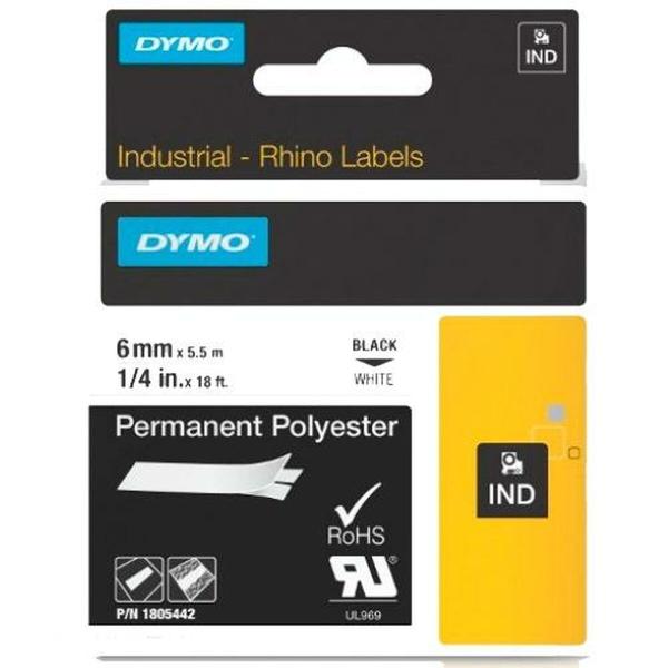 Cinta laminada para máquinas rotuladoras Rhino Dymo ID1-6 Branco Preto 6 x 5,5 mm (5 Unidades)
