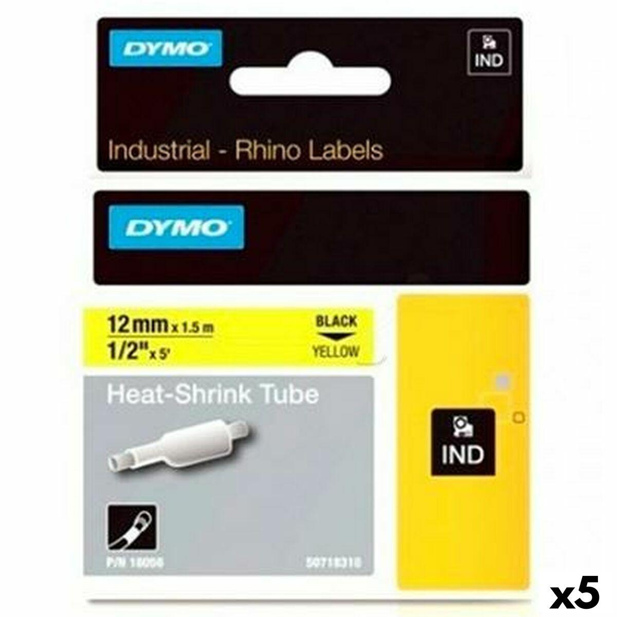 Cinta laminada para máquinas rotuladoras Rhino Dymo ID1-12 Amarelo Preto 12 x 1,5 mm (5 Unidades)
