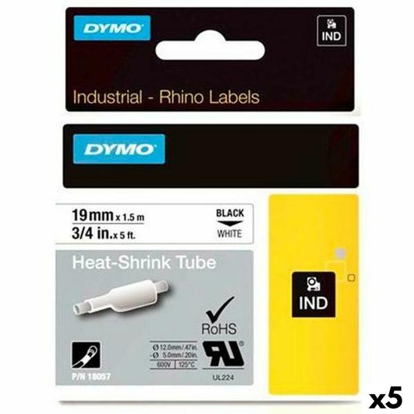 Kit de Manga Termoretrátil Rhino Dymo ID1-19 19 x 1,5 mm Preto Branco (5 Unidades)