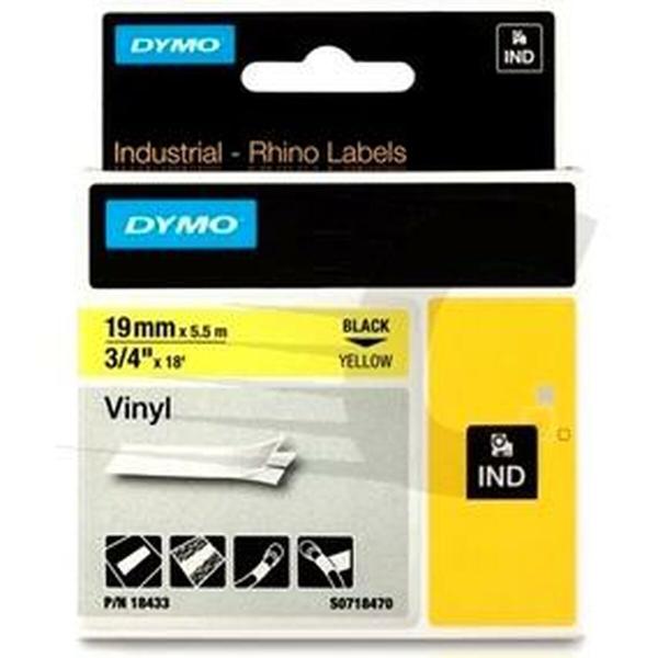 Cinta laminada para máquinas rotuladoras Rhino Dymo ID1-19 19 x 3,5 mm Preto Amarelo Autoadesivas (5 Unidades)