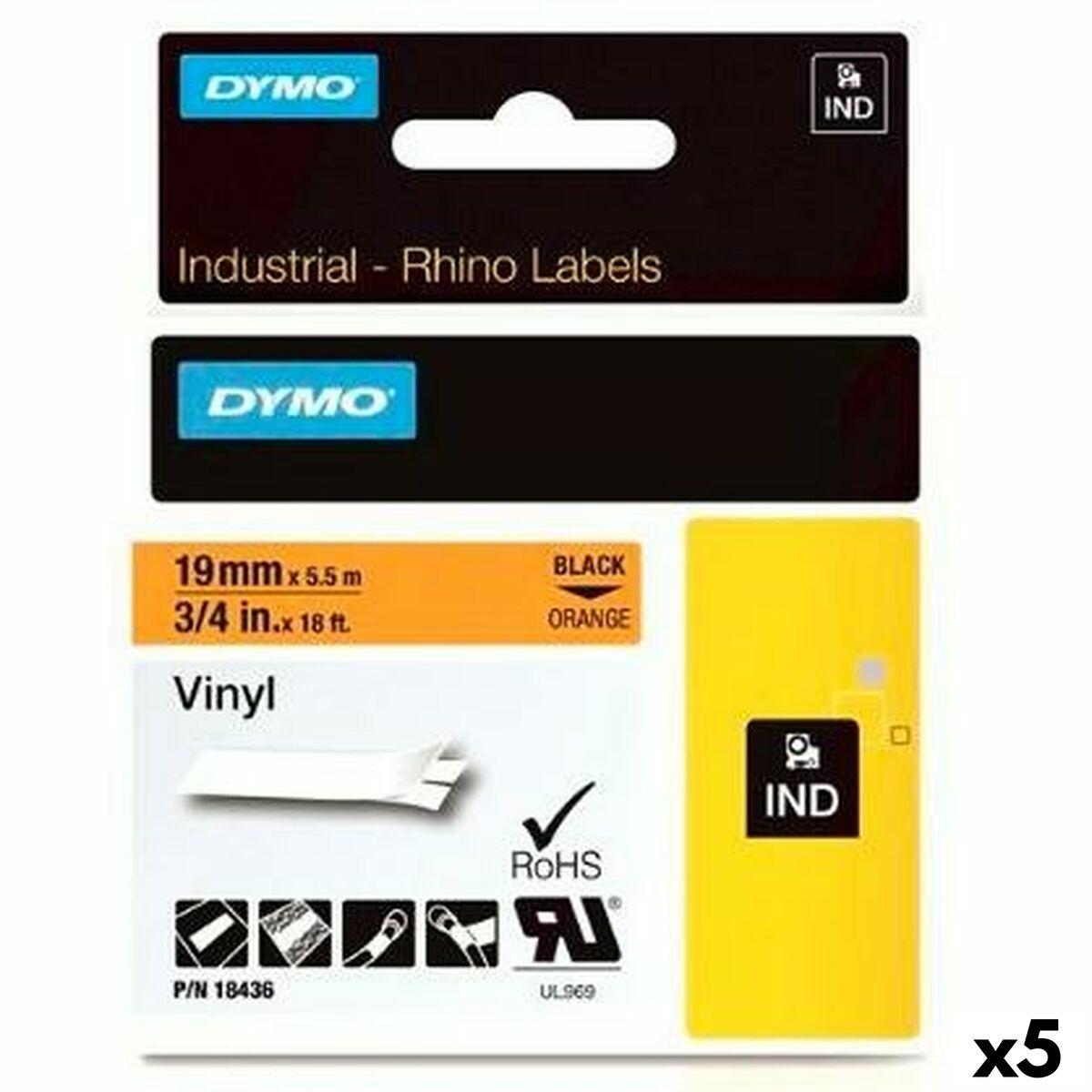 Cinta laminada para máquinas rotuladoras Rhino Dymo ID1-19 Preto Laranja 19 x 5,5 mm Autoadesivas Etiqueta (5 Unidades)