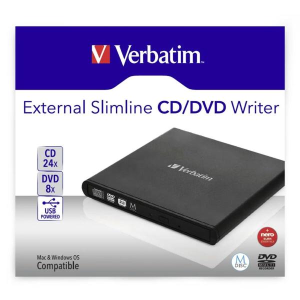 Gravador Externo Verbatim Slimline CD/DVD Preto