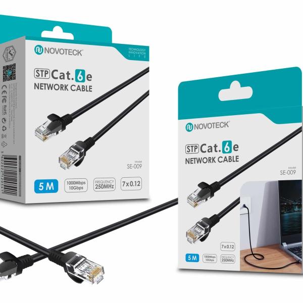 Cabo de Rede Blindado Novoteck STP Cat.6e SE-009 – 5,0m, 1000 Mbps, Conectores RJ45