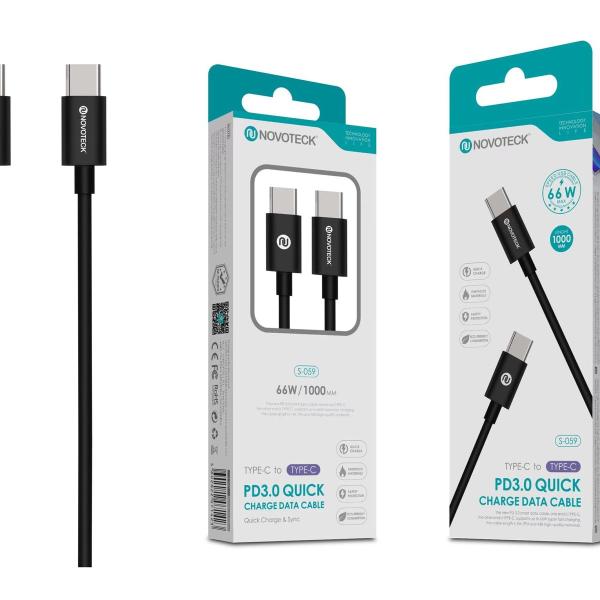 Cabo Type-C PD 3.0 Quick Charge - 66W, 1000mm, Sincronização Rápida S-059
