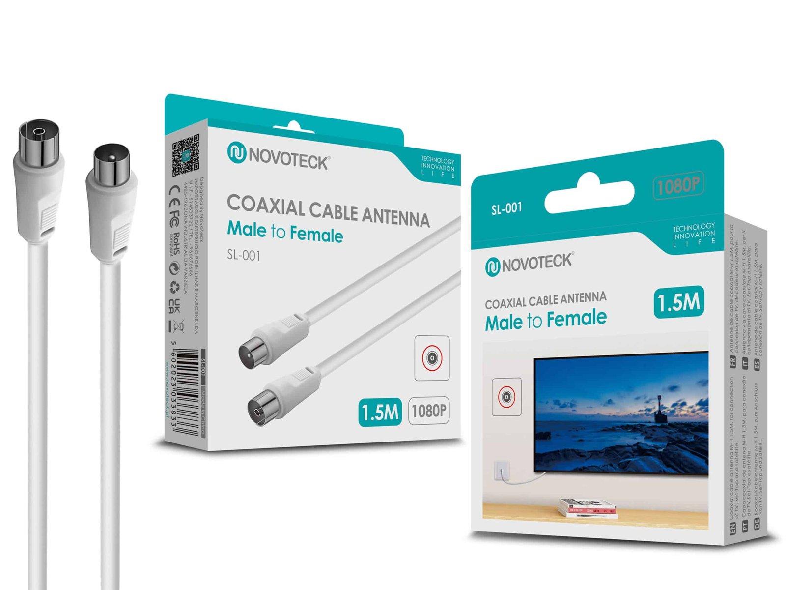 Cabo Coaxial de Antena Novoteck SL-001 - Macho para Fêmea, 1,5m