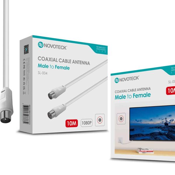 Cabo Coaxial de Antena Novoteck SL-004 – Macho para Fêmea, 10m