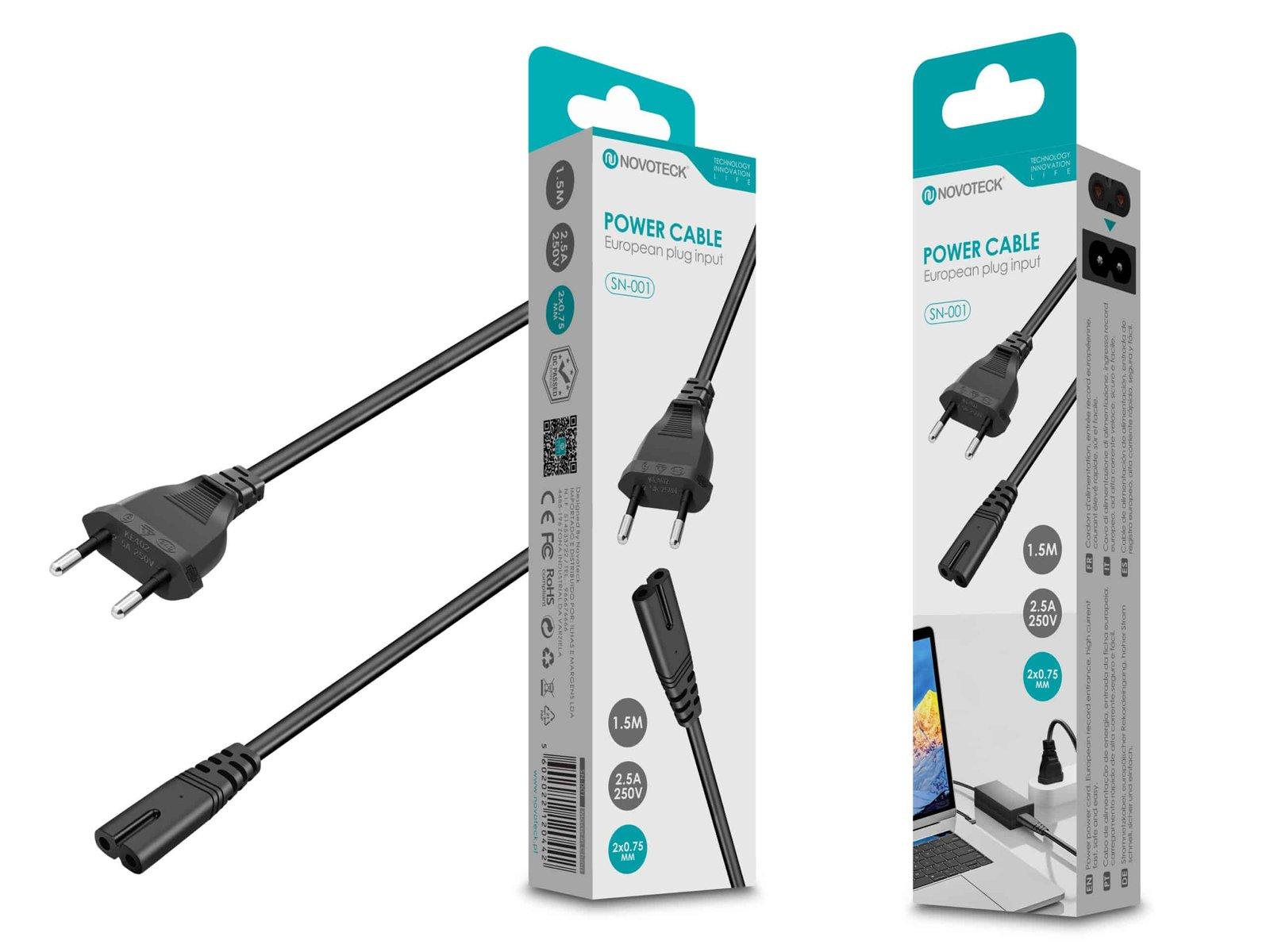 Cabo de Alimentação Europeu Novoteck SN-001 - 1,5m, 2.5A, 250V