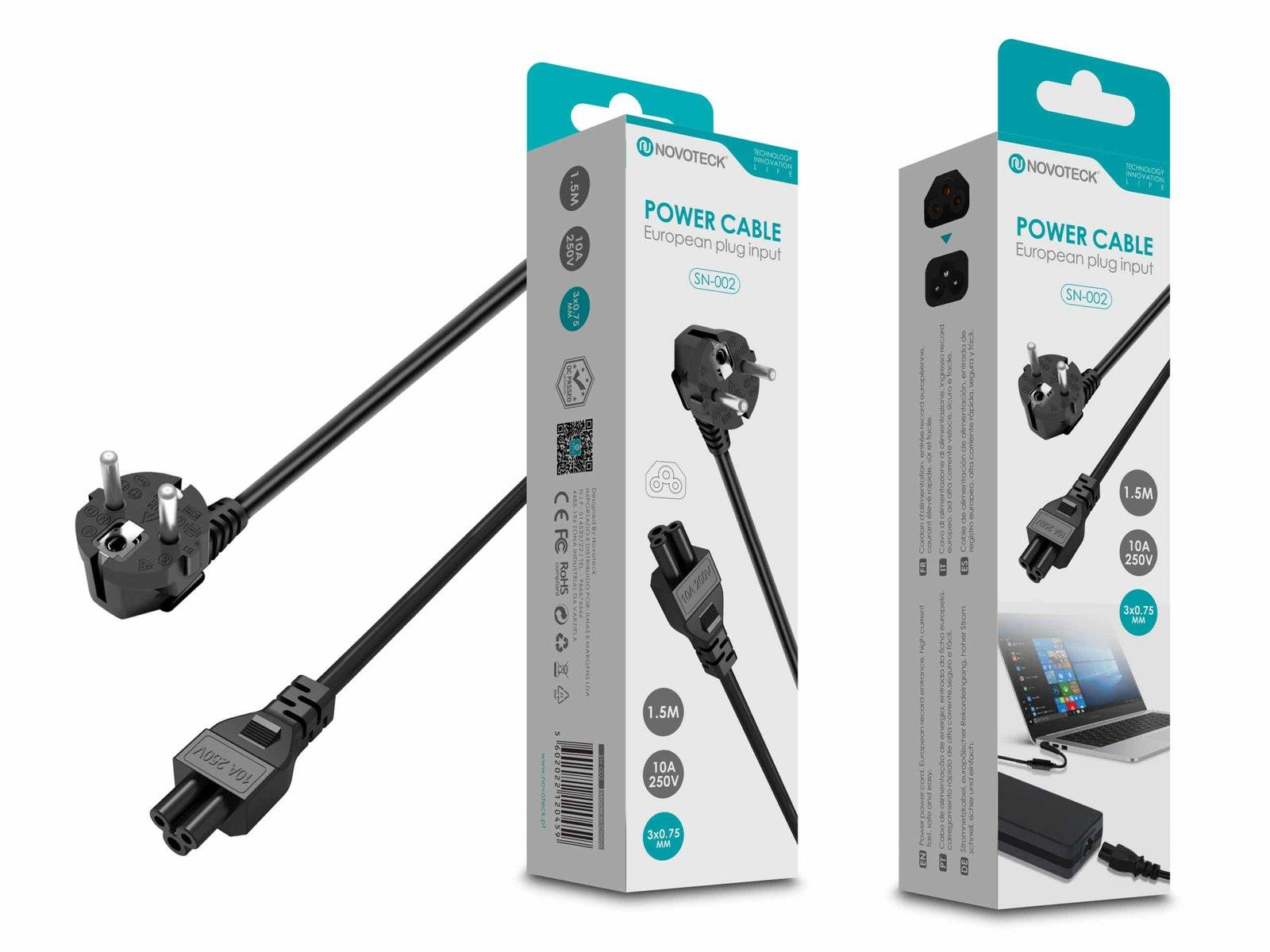 Cabo de Alimentação Novoteck SN-002 - Entrada Europeia, 1,5m, 10A, 250V