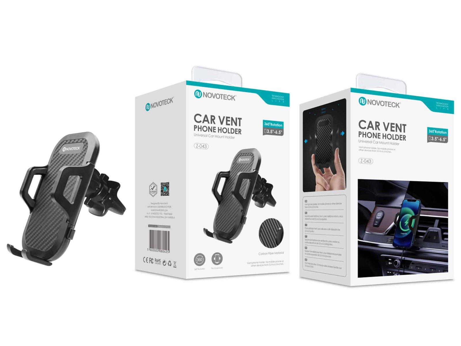 Suporte de Ventilação para Carro Z-043 - Design em Fibra de Carbono com Rotação 360°, Para Telemóveis de 3.5-6.5""