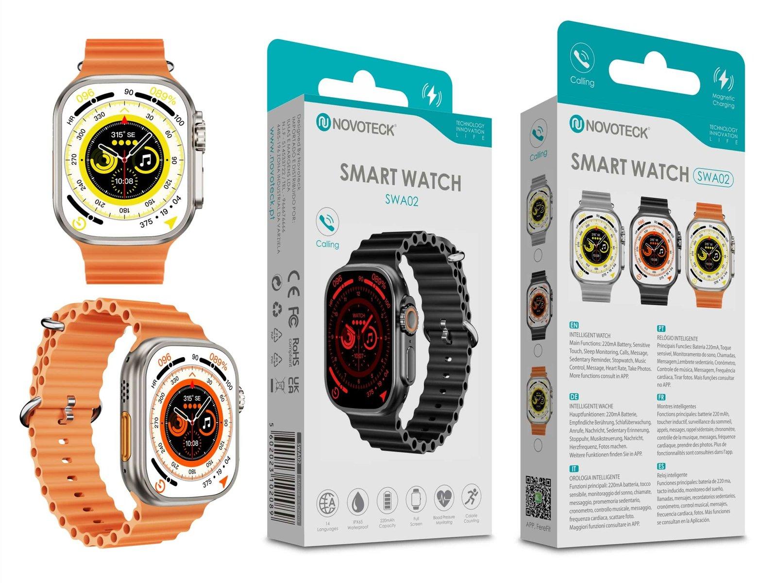 Smartwatch Cinzento SWA02 com Funções Inteligentes, Monitoramento de Saúde, Conexão Bluetooth e Design Moderno