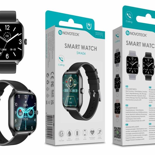 Smartwatch Negro SWA04 - Monitoramento de Saúde, Notificações, Controle de Música, Tela Sensível ao Toque