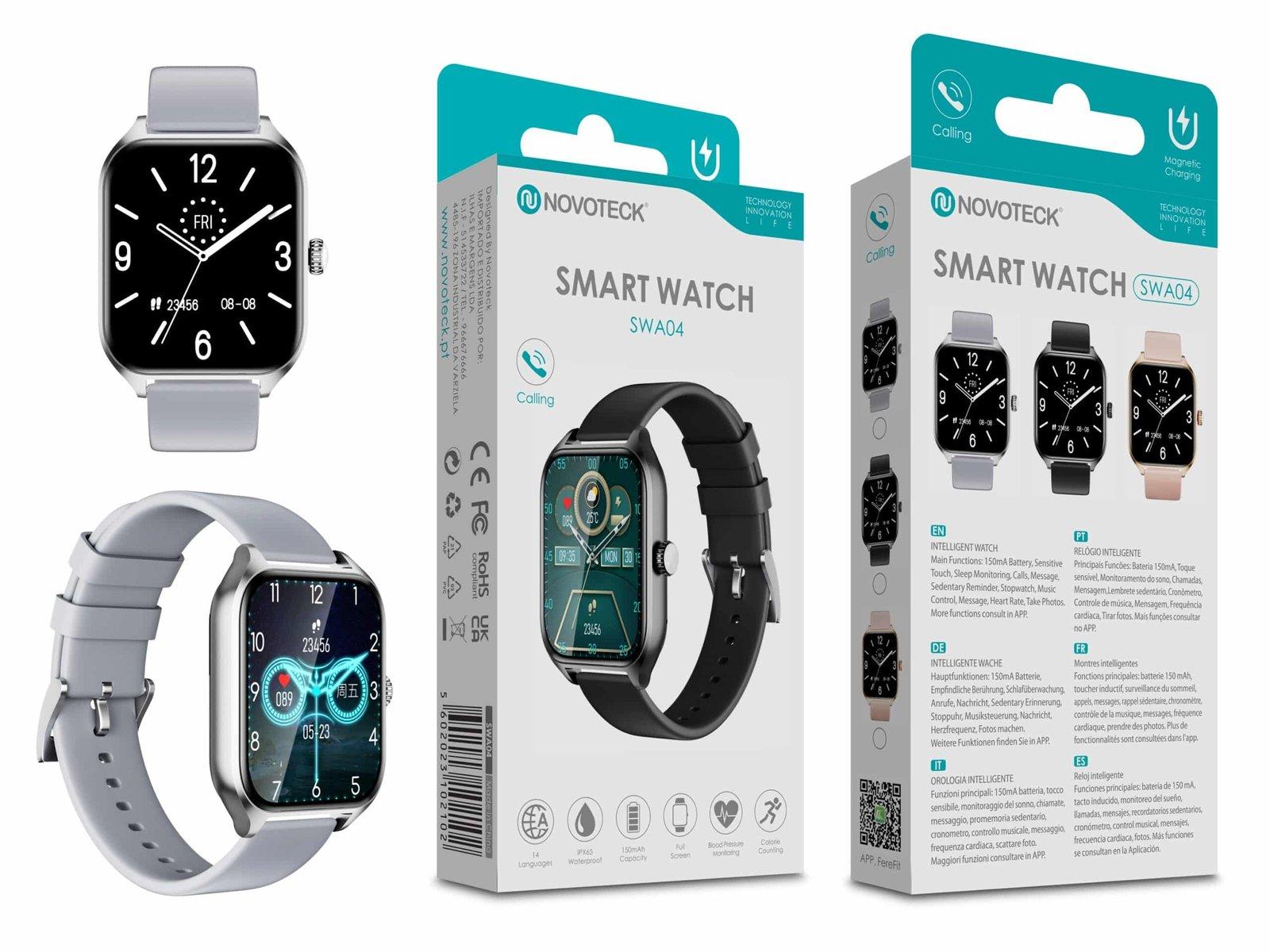 Smartwatch Prateado SWA04 - Monitoramento de Saúde, Notificações, Controle de Música, Tela Sensível ao Toque